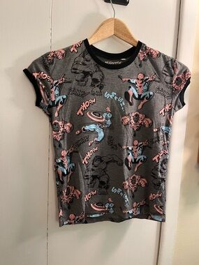 Women’s Spiderman Crop Tee with Red & Blue Marvel Graphics Size XS
